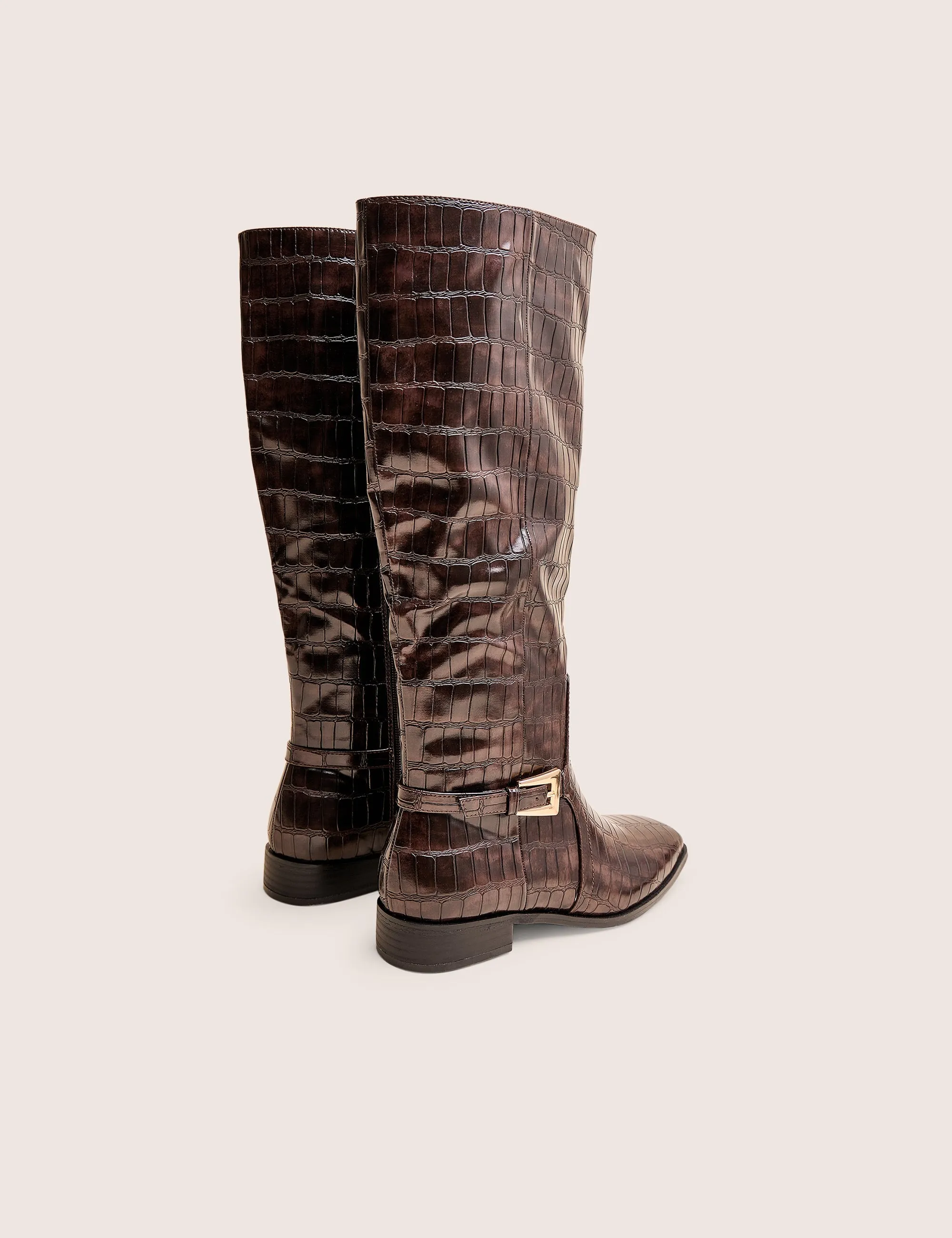 Mackie Brown Croc Buckle Detail Knee High Riding Boot Knee High Boots With Laces In Front
