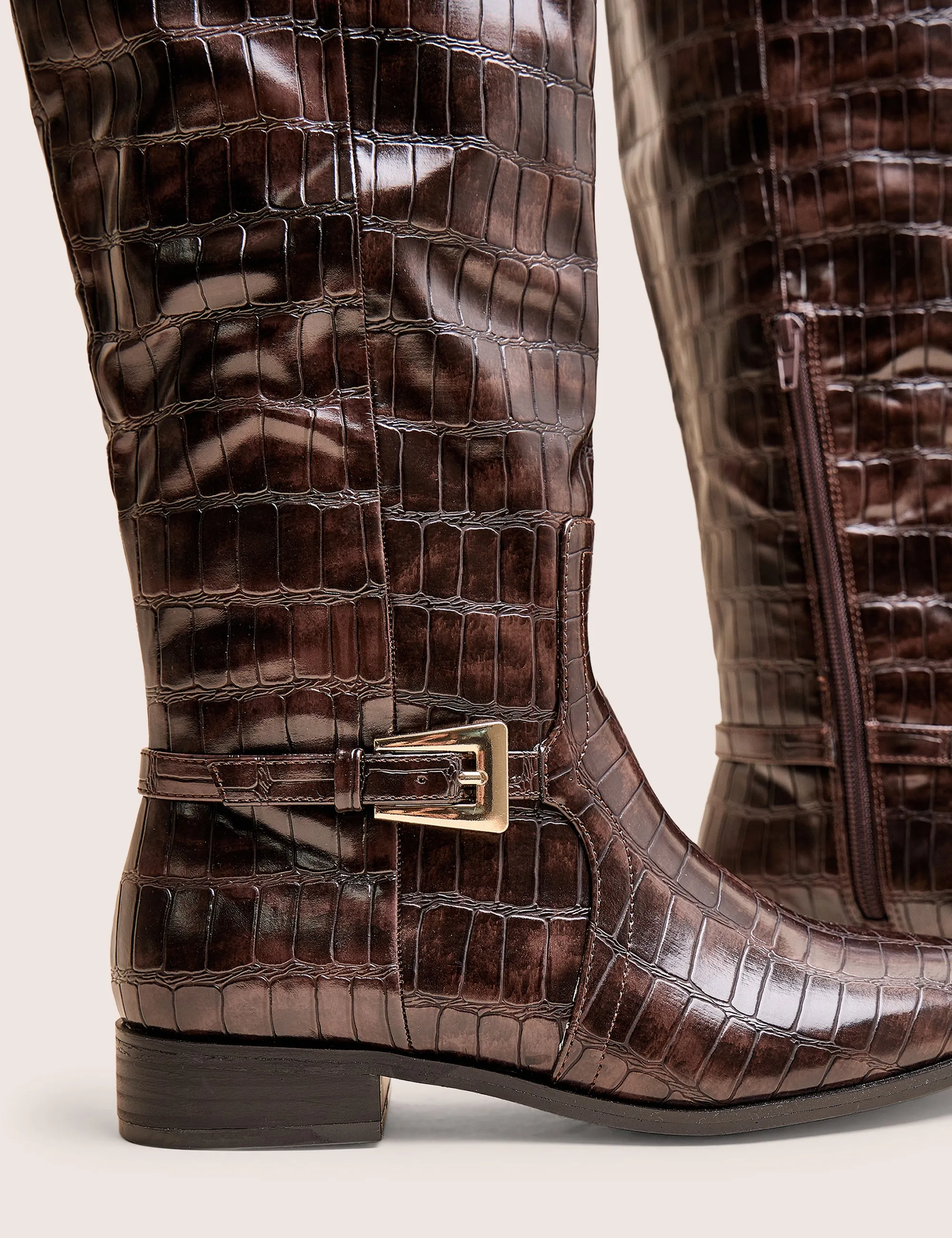 Knee High Boots And Leggings Mackie Brown Croc Buckle Detail Knee High Riding Boot