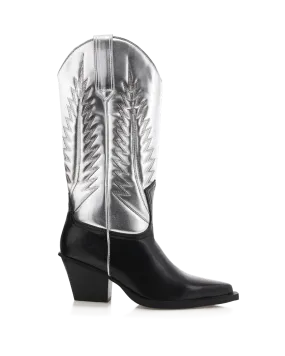 MARMALADE - BLACK-SILVER METALLIC Wide Leg Knee High Boots
