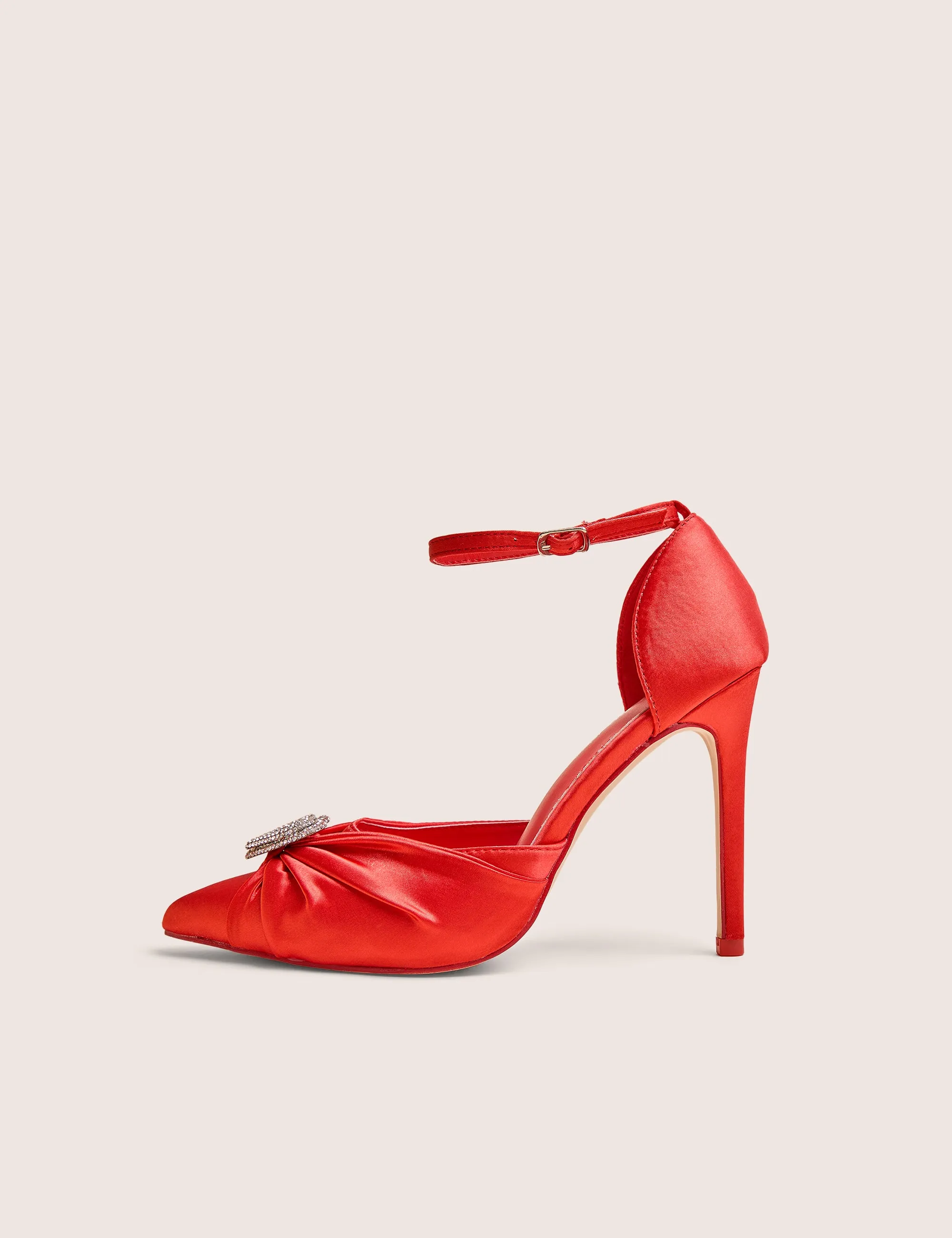 High Heels Sex Meant to Be Red Satin Diamante Heart Court Stiletto Heel
