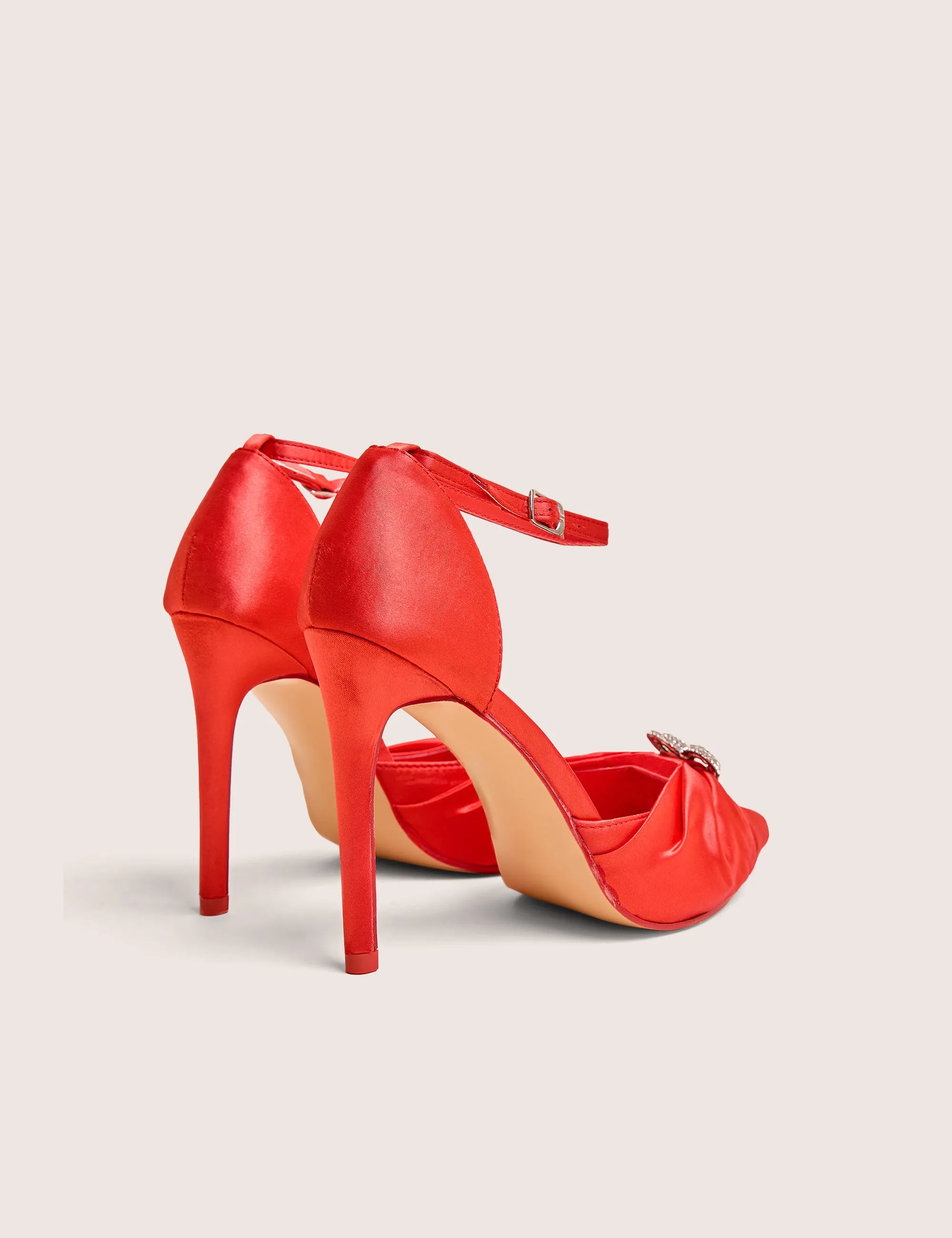 High Heel Tennis Shoes Wedge Meant to Be Red Satin Diamante Heart Court Stiletto Heel