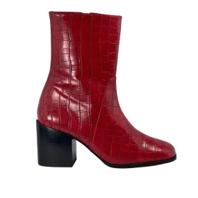 Wrinkled Ankle Boots 'Menos' vegan mid-calf boot by Zette Shoes - red croc