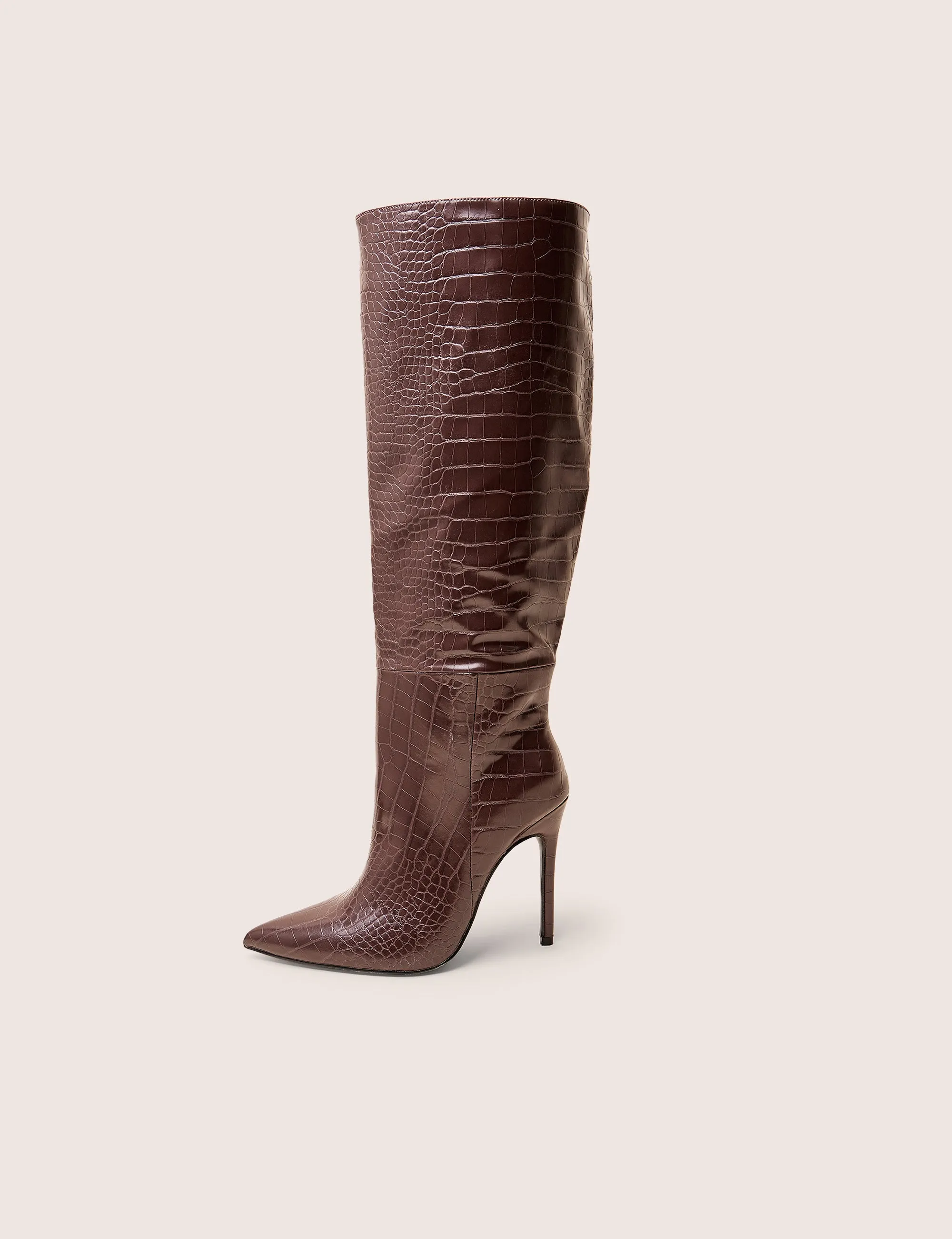 Clover Stretch Tall Knee-high Boot Nova Chocolate Brown Croc Knee High Stiletto Boots