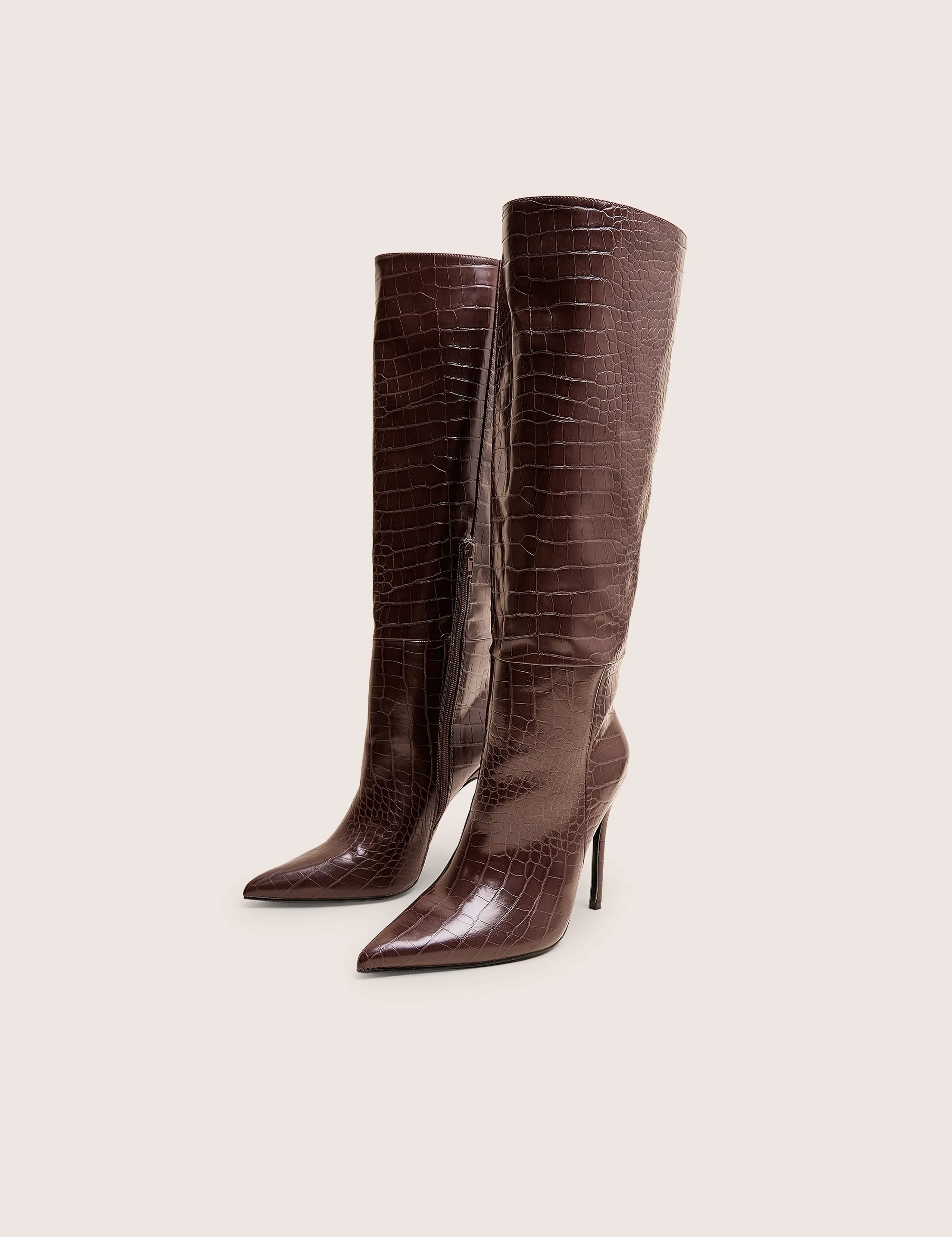 Knee High Boots Affordable Nova Chocolate Brown Croc Knee High Stiletto Boots