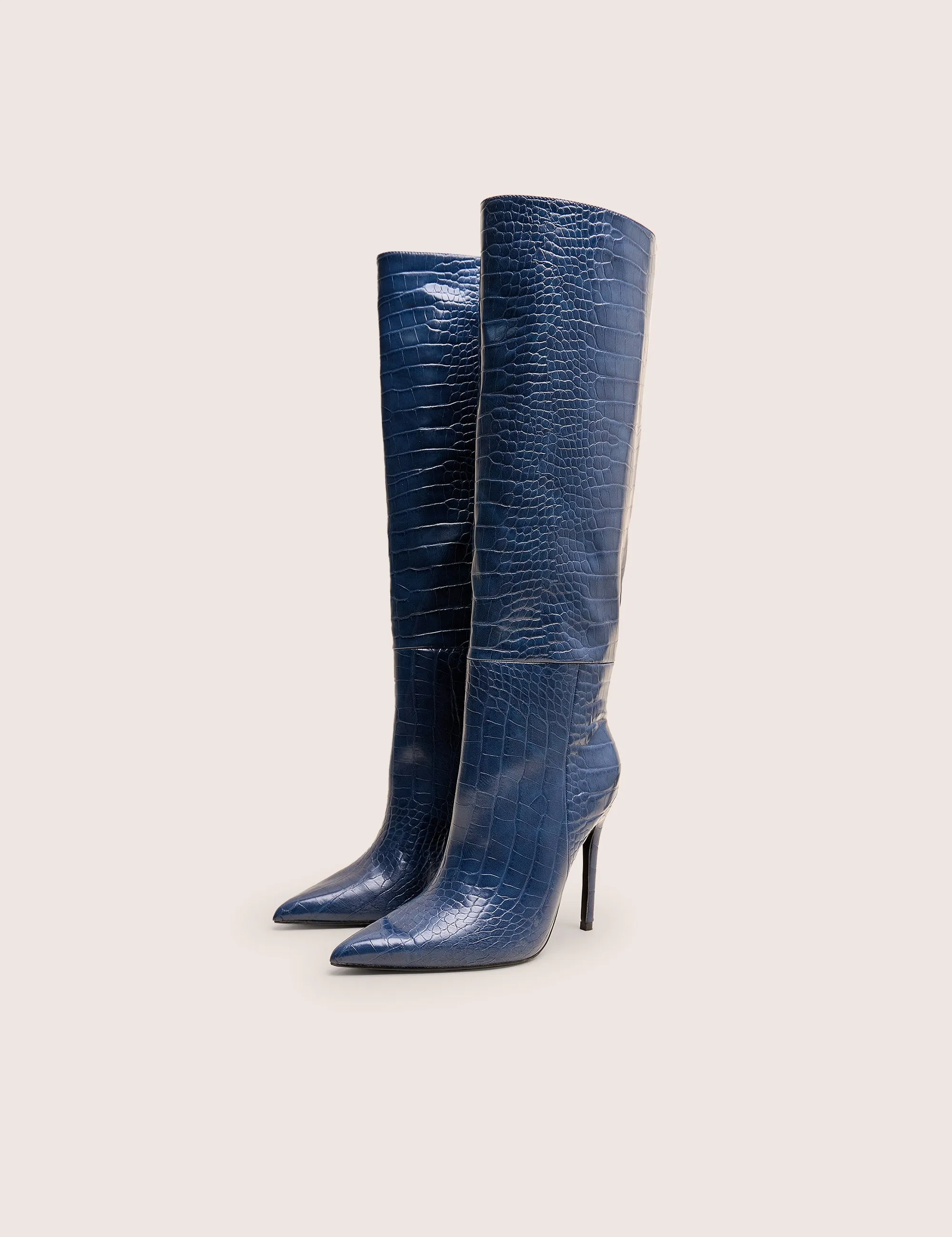 Suede Knee High Fringe Boots Nova Chocolate Navy Croc Knee High Stiletto Boots