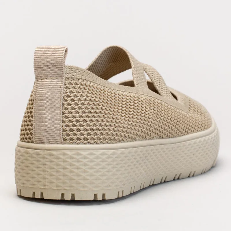 Ladies Leather Flat Shoes Slip On With Cross Strap Detail