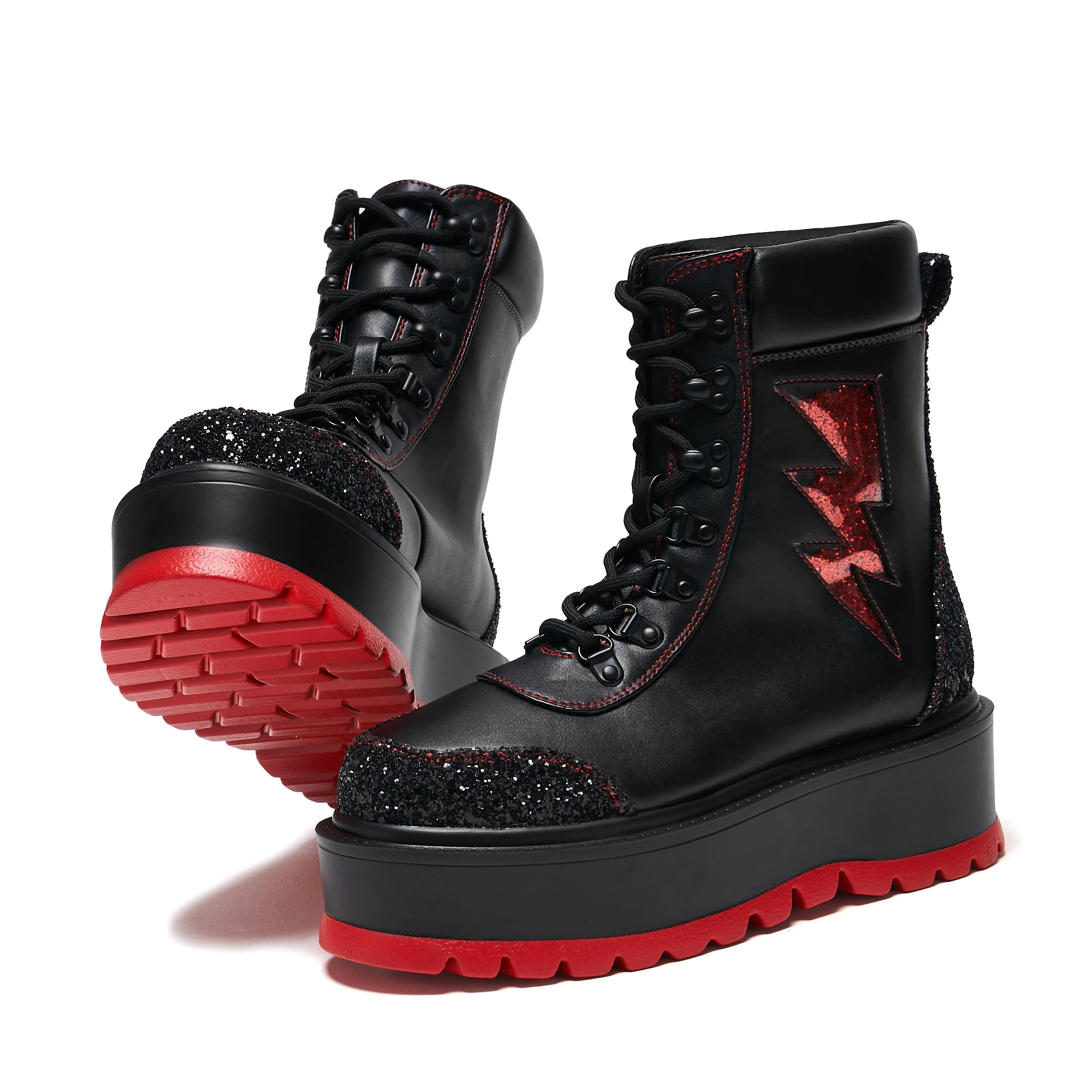 The Time Warp Platform Boots - Black Ankle Boots With Ruffles