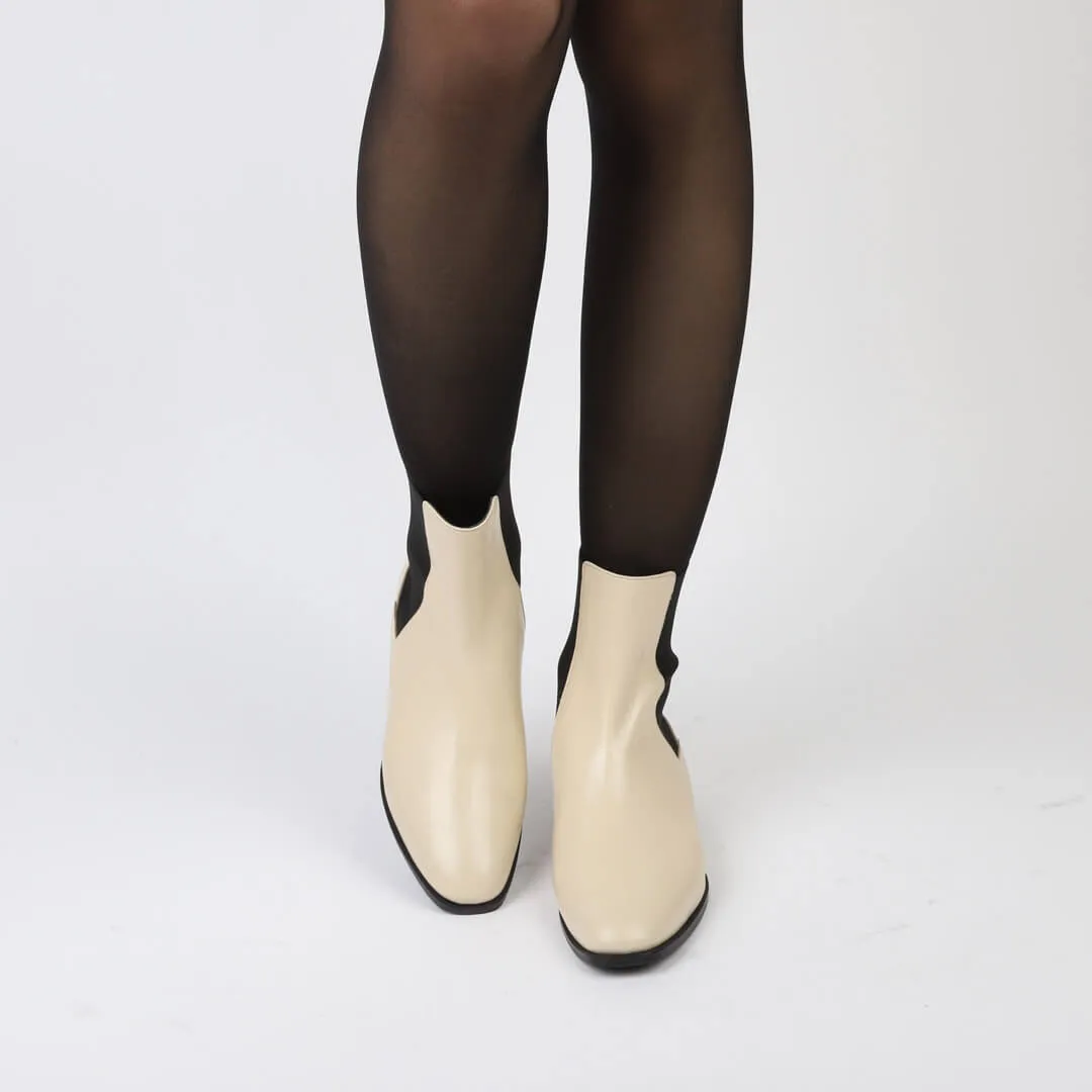 *UK size 1 - MELADO - cream, 2cm heels Chelsea Boots Wood Sole