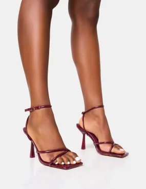 Anatomy Of High Heels Bree Burgundy Patent Barely There Square Toe Mid Stiletto Heels