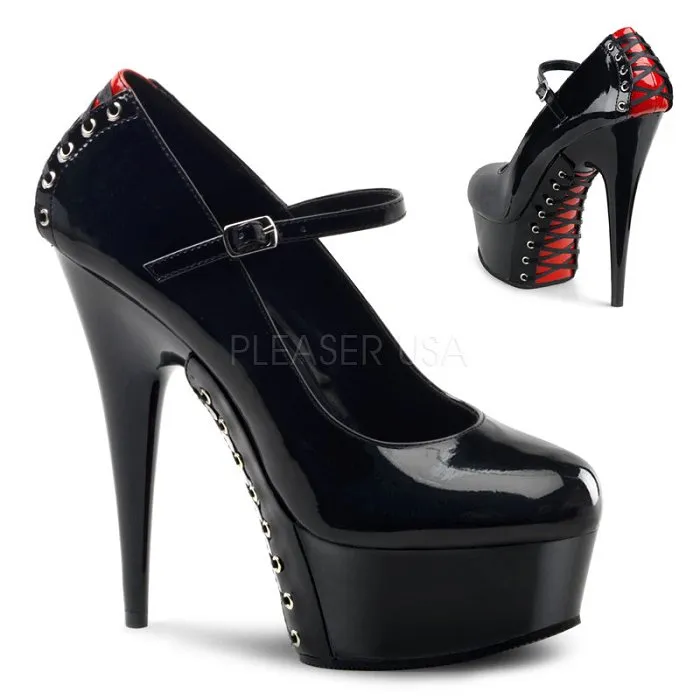 6" Stiletto Corset Mary Jane Platform (DELIGHT-687FH) Mary Jane Cherry Color Shoes