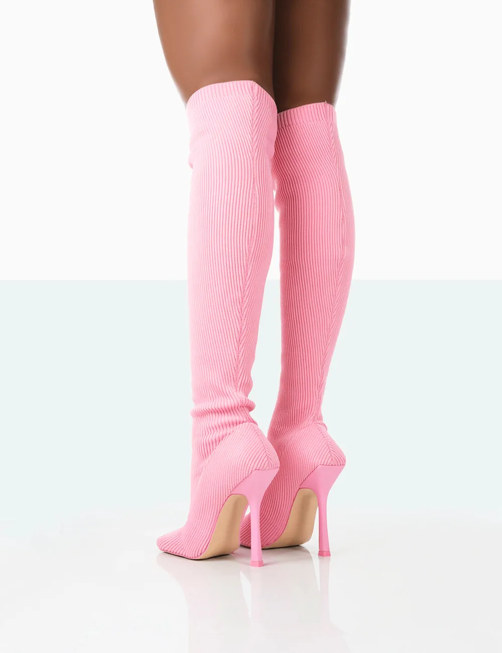 Best Knee High Boots 2024 Bubbles Pink Wide Fit Knitted Knee High Boots
