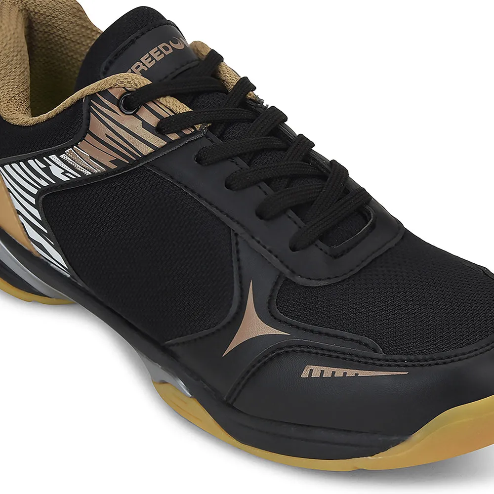 FREEDOM Black Sports Non-Marking Paddle/Pickleball & Badminton Shoes For Men PLUTO-1 By Liberty Best Badminton Shoes India
