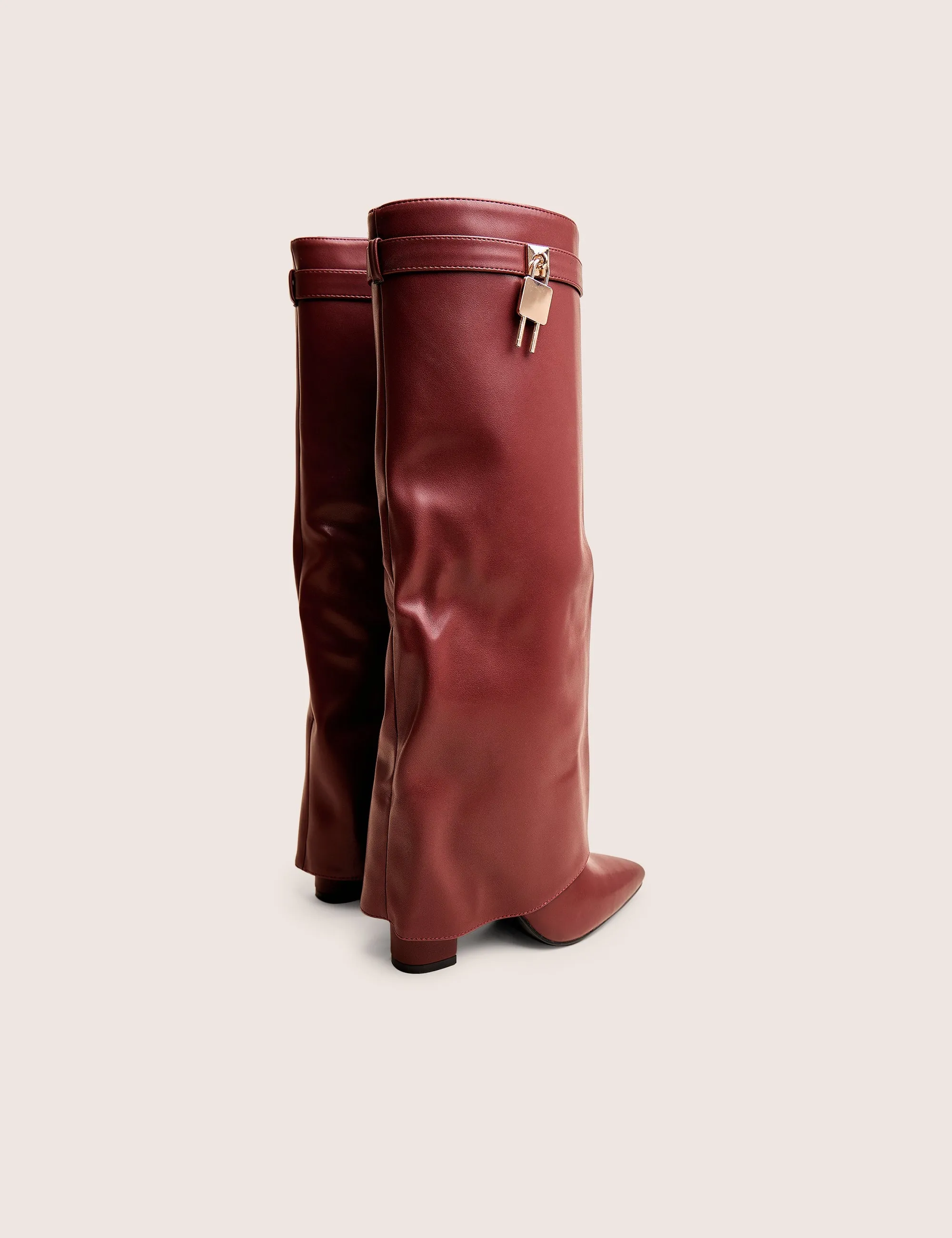 Jimmy Choo Knee High Boots Reese Burgundy Fold Over Pu Knee High Boots