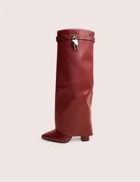 Knee High Boots And Outfit Reese Burgundy Fold Over Pu Knee High Boots