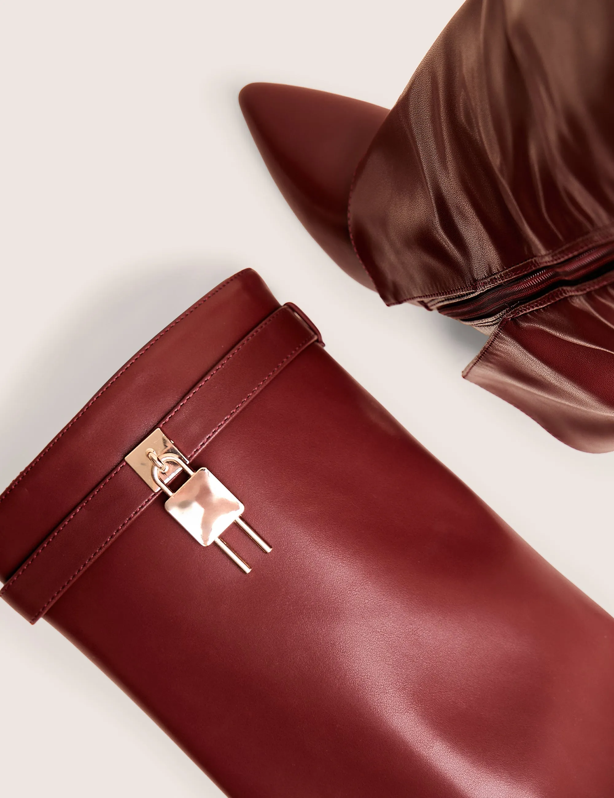 Islah Block Heel Knee High Boots Reese Burgundy Fold Over Pu Knee High Boots