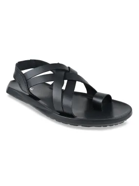 Regal Black Men Strappy Leather Sandals Espadrille Sandals Made In Spain