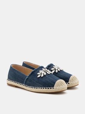 Espadrille Bow Sandals Regina Crystal Embellished Denim Espadrilles
