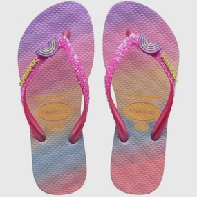 HAVAIANAS KIDS SLIM GLITTER II - PINK LEMONADE.PINK FLUX Braid Fur Clog Platform Slippers