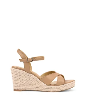 High Heel Slipers Remmie Rope Wedges - Almond Tan Leather