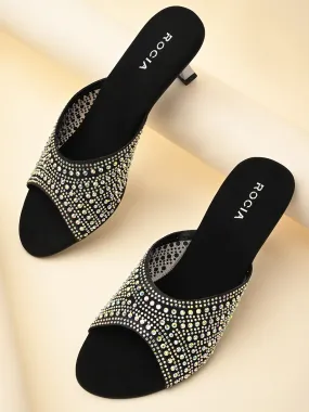 Rocia By Regal Black Women Diamante Mesh Slip On Stilettos Hot Rods And High Heels