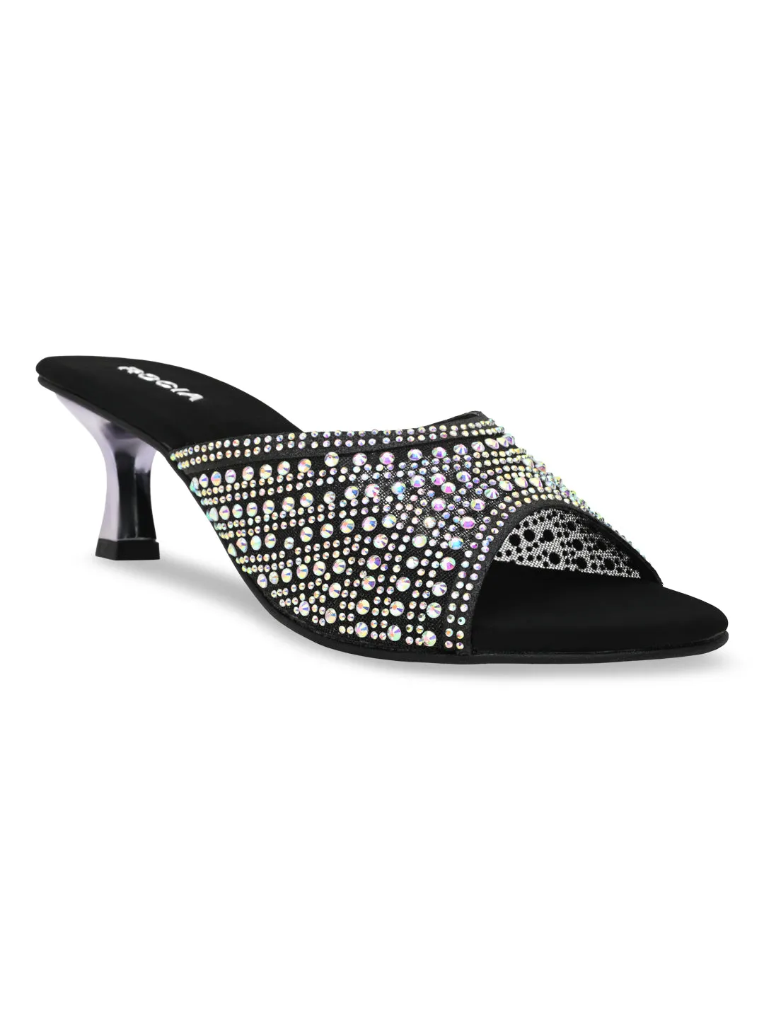 10 Cm Heels Rocia By Regal Black Women Diamante Mesh Slip On Stilettos