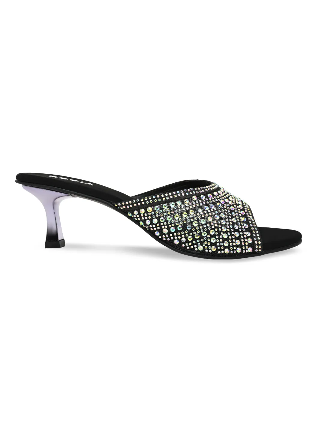 High Heel Fuck Rocia By Regal Black Women Diamante Mesh Slip On Stilettos