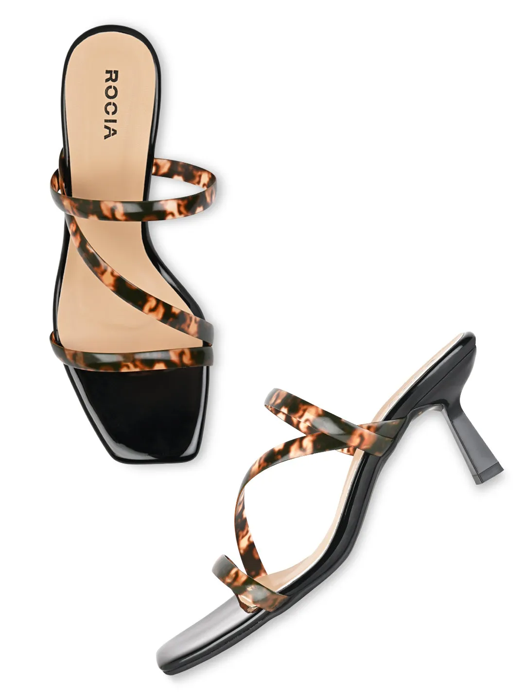 Rocia By Regal Black Women Funky Zig-Zag Stilettos Wide Strappy High Heels