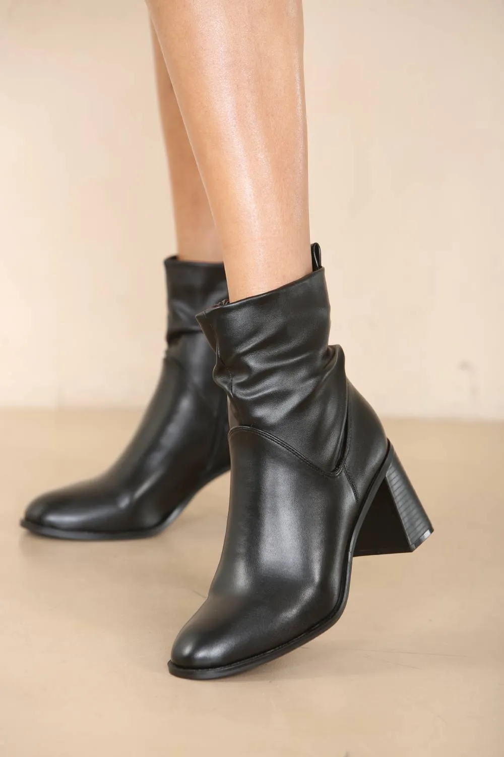 Cute Fall Ankle Boots RUCHED MID BLOCK HEEL ANKLE BOOT
