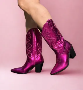 RYDER Hot Pink Metallic Cowboy Boot Knee High Winter Boots