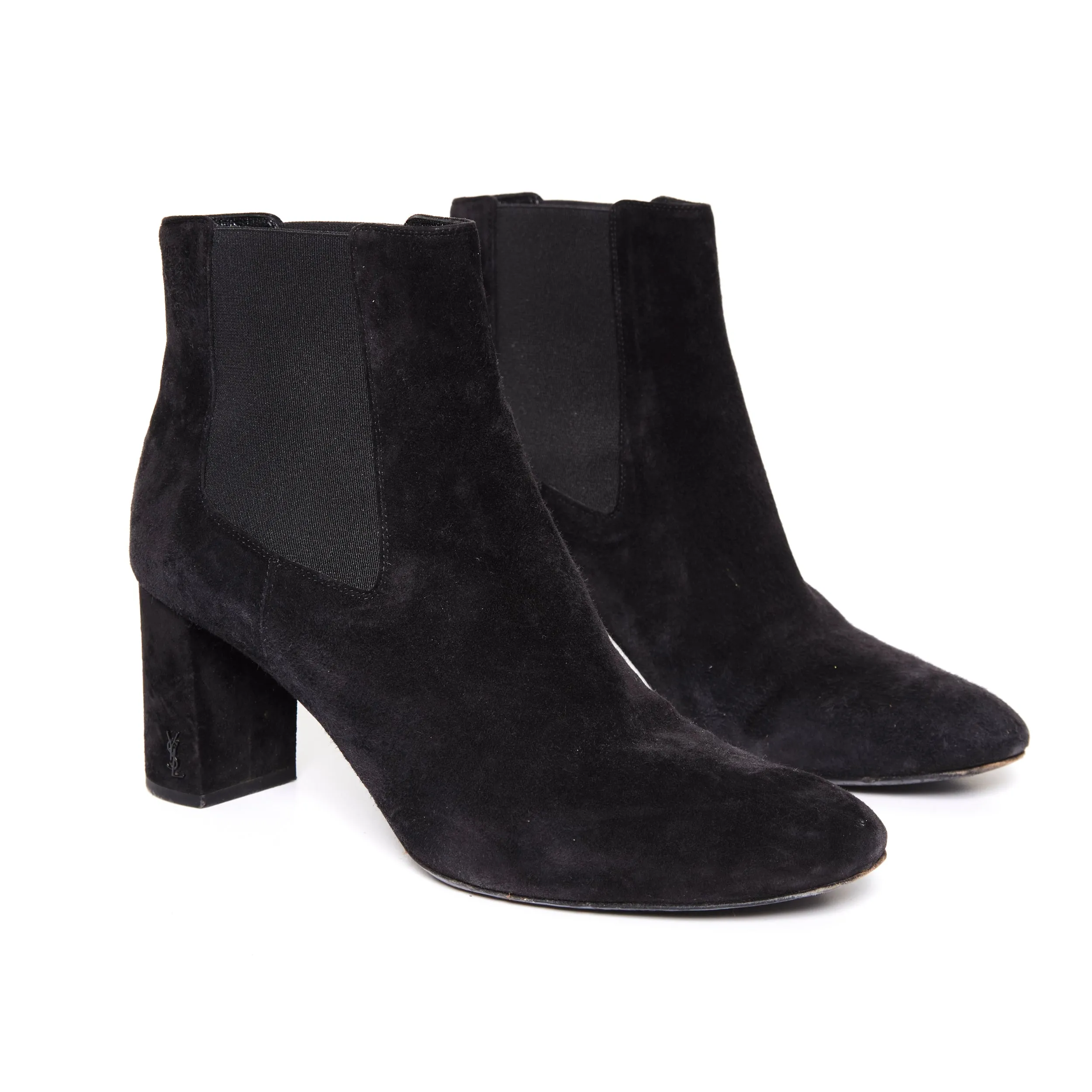SAINT LAURENT Lou Ankle Boots In Black Suede Boots Leather Ankle Boots Kitten Heel