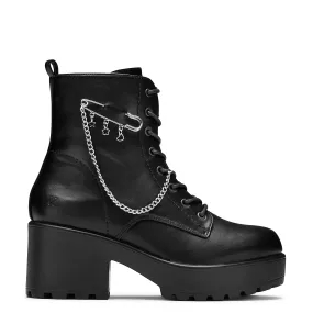 Soft Leather Cowboy Ankle Boots Salvius Safety Pin Military Lace Up Boots - Black