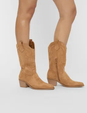 Boots For Roofing Sandy Tan Suedette Western Cowboy Ankle Boots