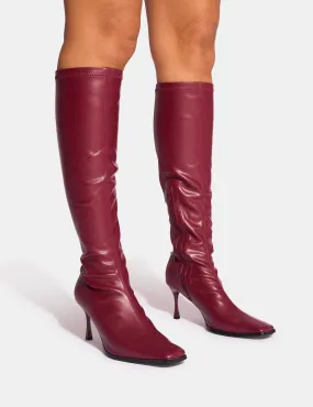 Scorpion Cracked Burgundy Mid Heel Sock Knee High Boots Suede And Leather Knee High Boots