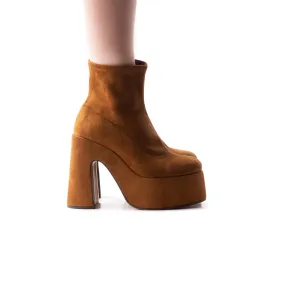 Patent Leather Ankle Boots Flash Brown Suede Stretch