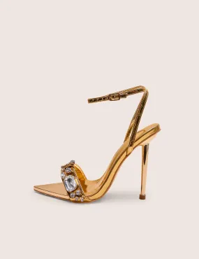 Sexy Feet On High Heels Icicle Wide Fit Gold Metallic Patent Extreme Jeweled Ankle Strap Pointed Toe Stiletto Heels