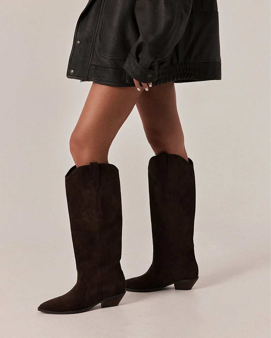 HELIX - DARK CACAO SUEDE Knee High Boots For Thick Calves