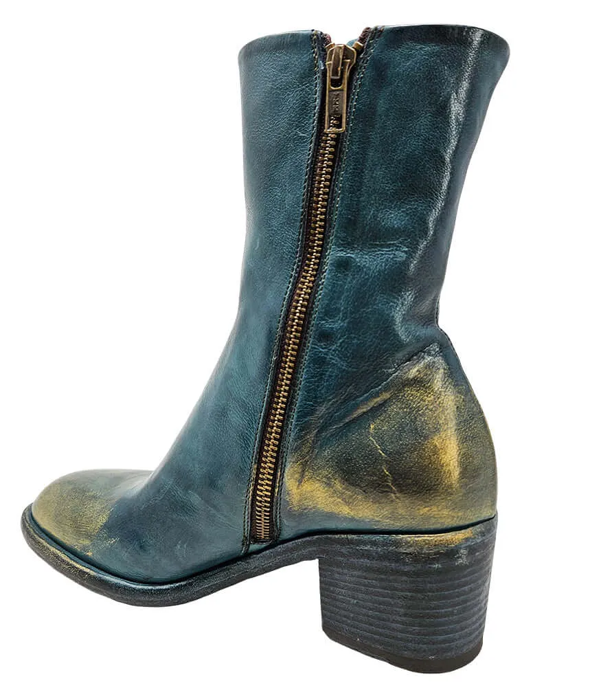 Teal Hand Rubbed Ankle Boot Leather Wide Ankle Boots