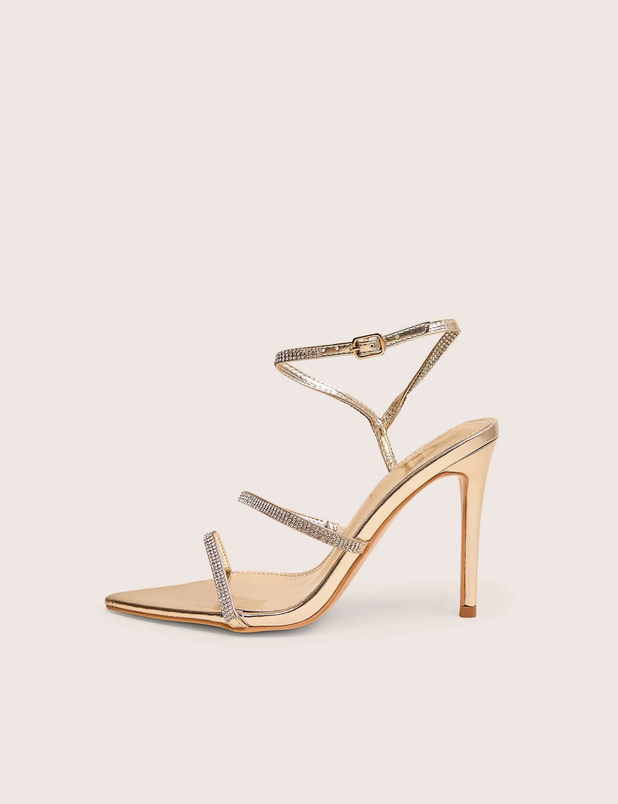 Dsw Heels Seductive Gold Mirror Pu Diamante Strap Pointed Toe Stiletto High Heels