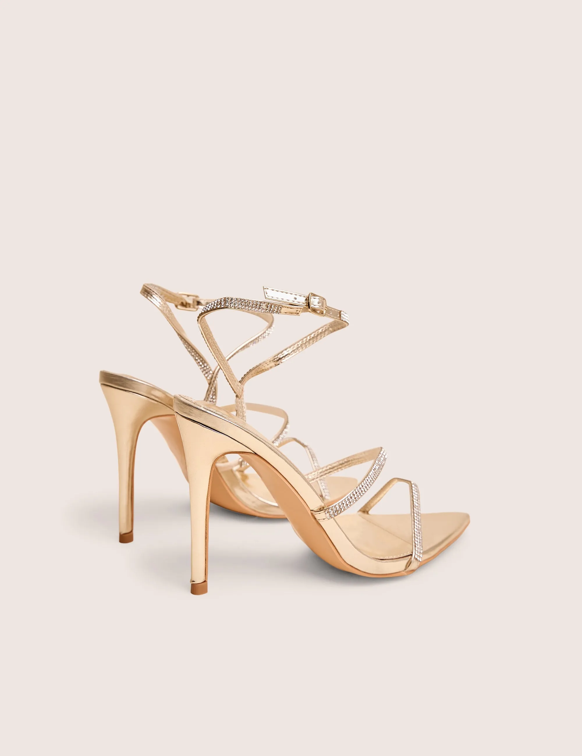 Heel Stiletto Shoes Seductive Gold Mirror Pu Diamante Strap Pointed Toe Stiletto High Heels