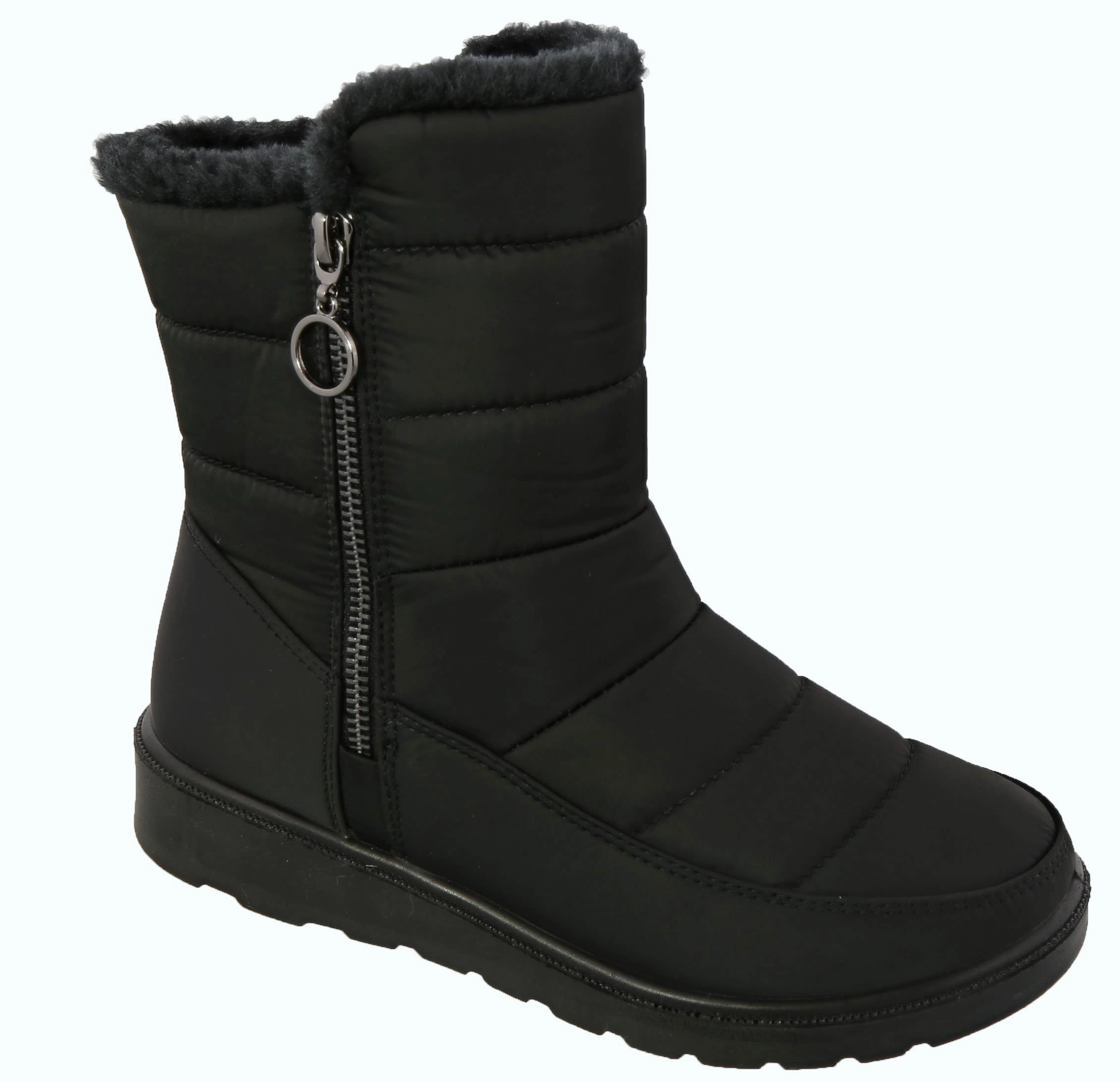 Sorel Slip On Snow Boots Side Zipper Nylon Snow Boot (BLACK)