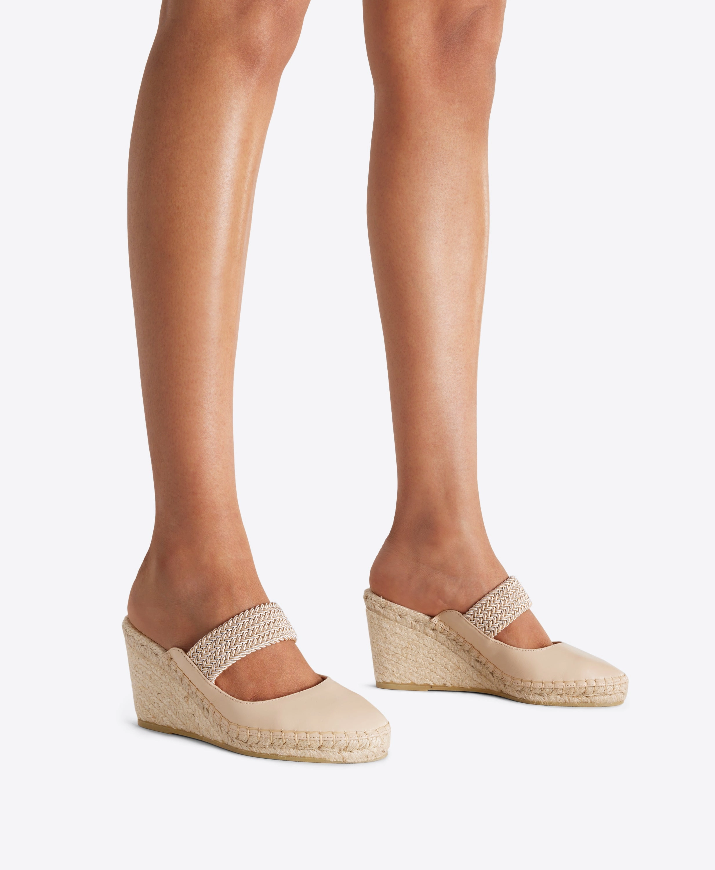 L Espadrille Francaise Siena 70 Beige Leather Wedge Mules