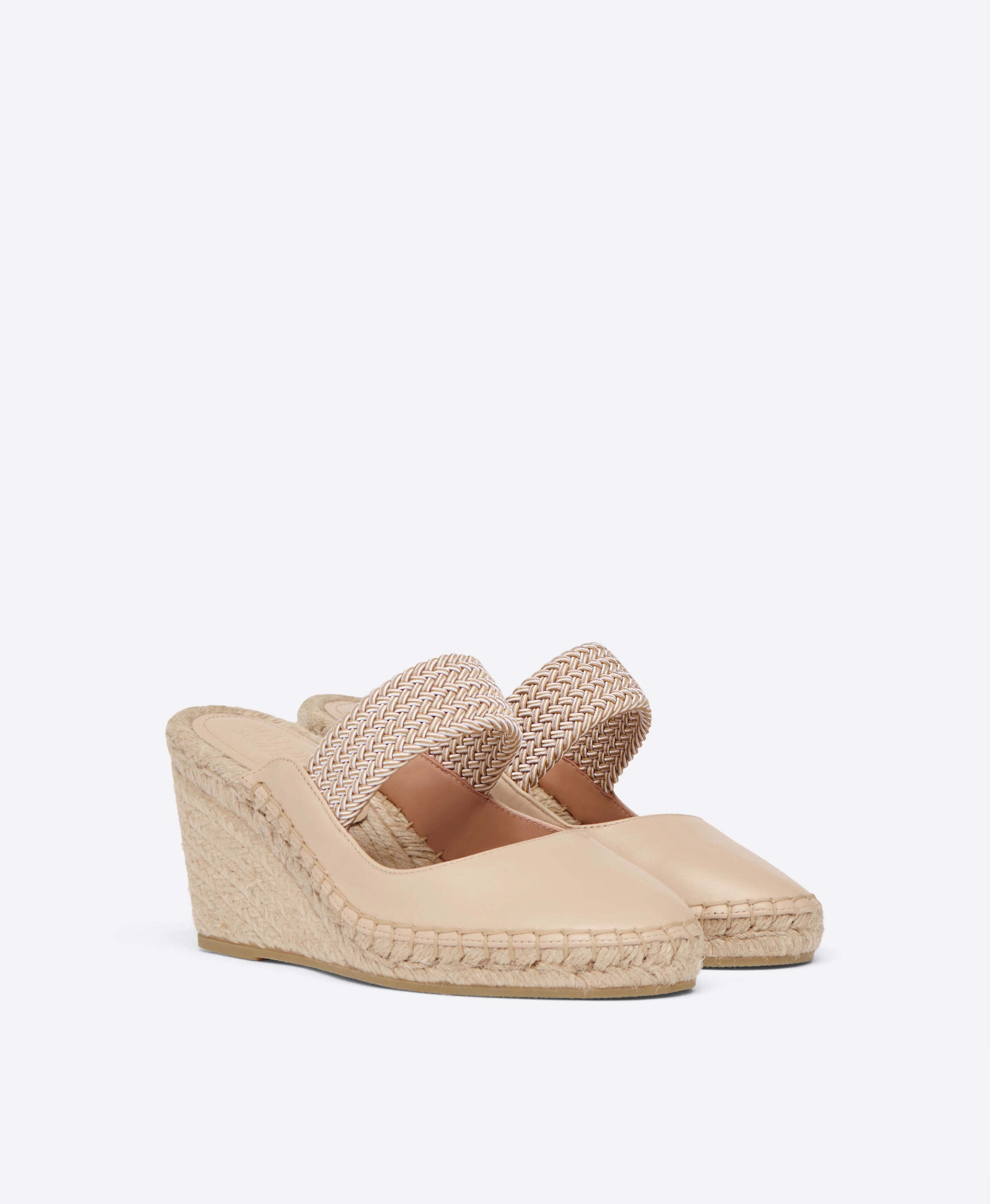Siena 70 Beige Leather Wedge Mules And White Espadrilles