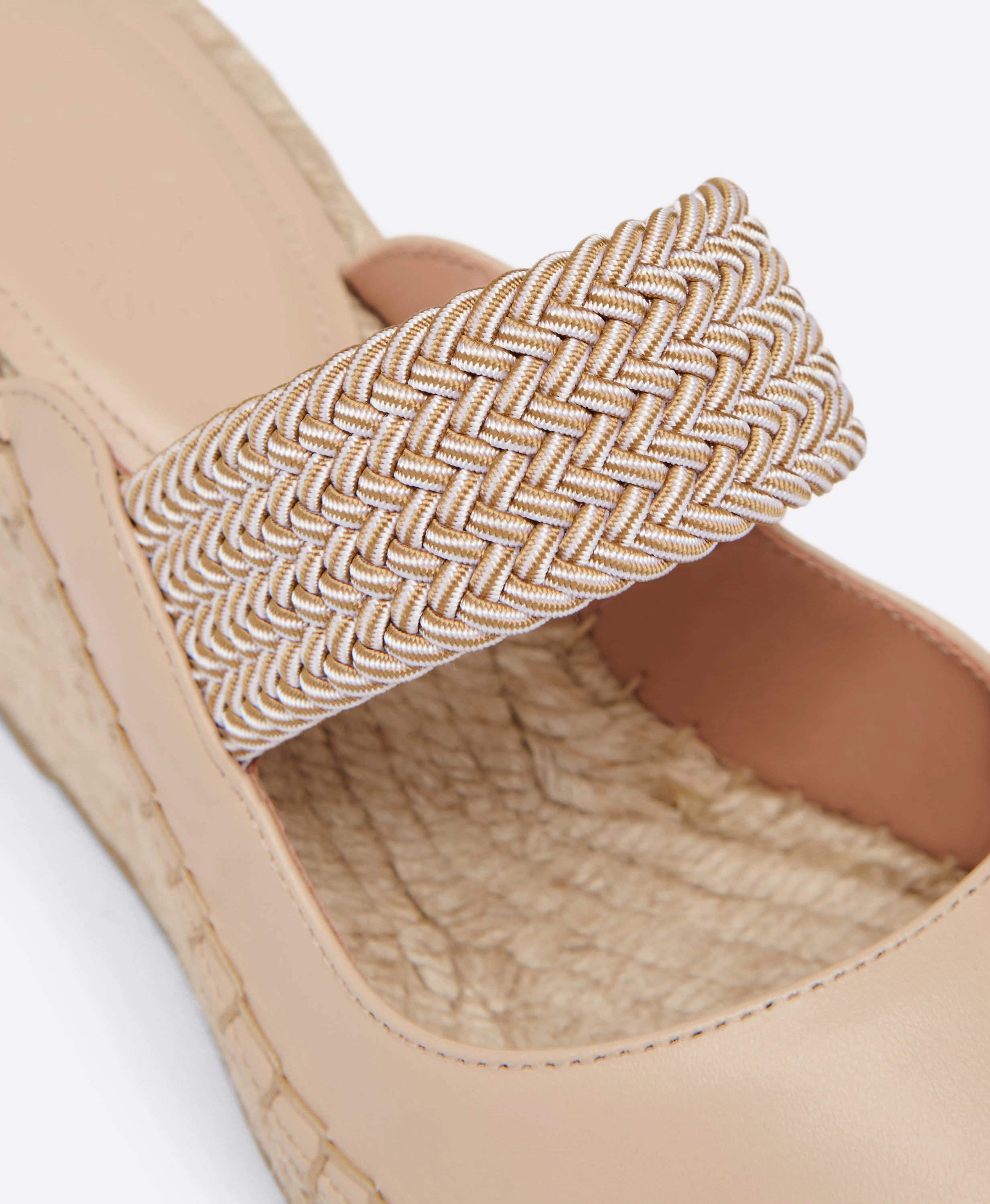Colibri Mesh Ff Espadrilles Siena 70 Beige Leather Wedge Mules