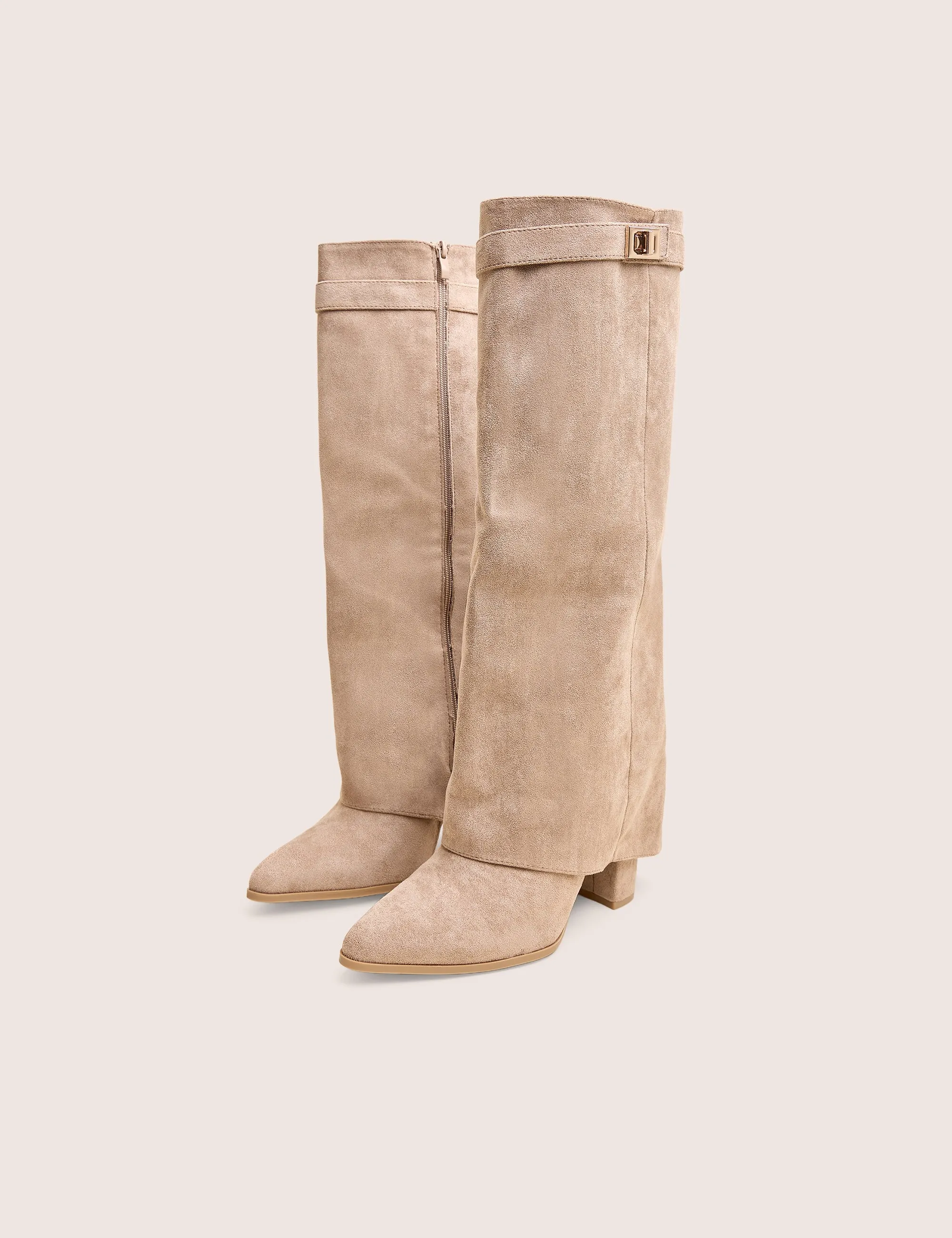 Knee High Laced Boots Say Yes Stone Faux Suede Padlock Fold Over Knee High Boots