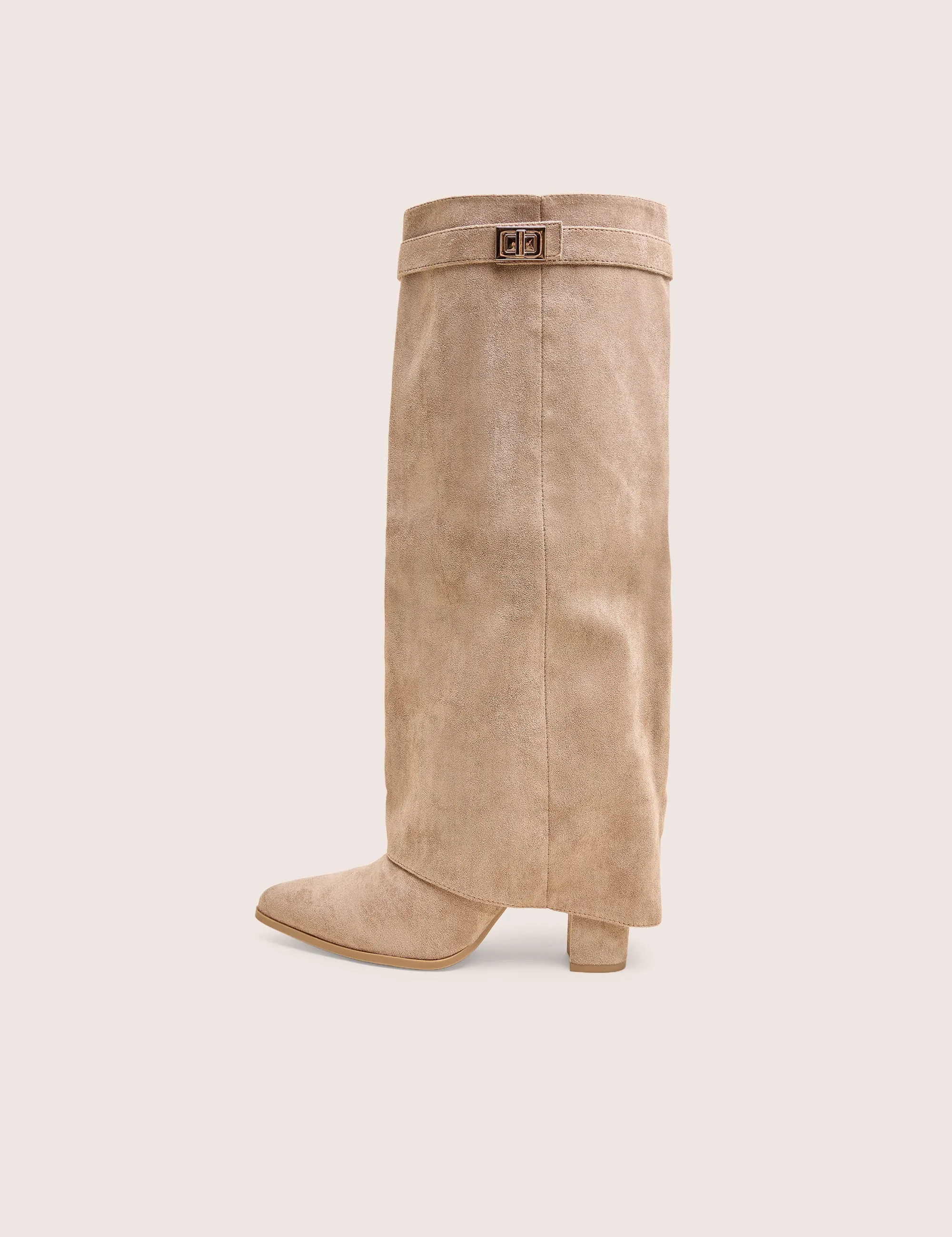 Say Yes Stone Faux Suede Padlock Fold Over Knee High Boots Pointed Toe Knee High Boots Flat