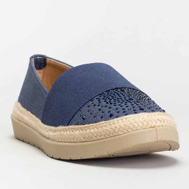 Flat Shoes With Tie Around Ankle Slip On With Broad Elastic And Rhinestone Detail