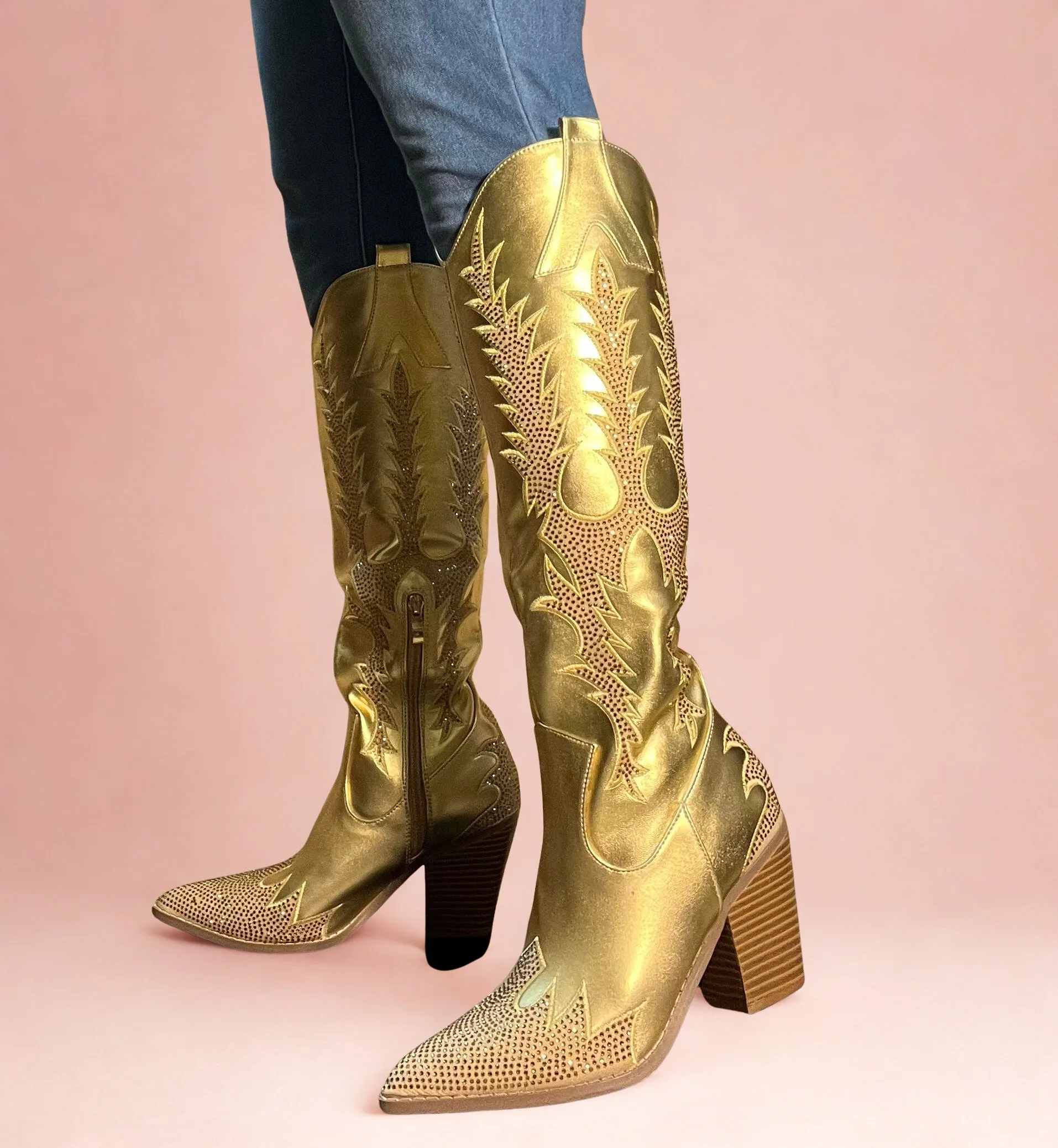 Nine Snowfall Boots BIRCH Gold Metallic Cowboy Boot