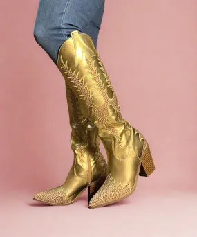 BIRCH Gold Metallic Cowboy Boot Inexpensive Work Boots