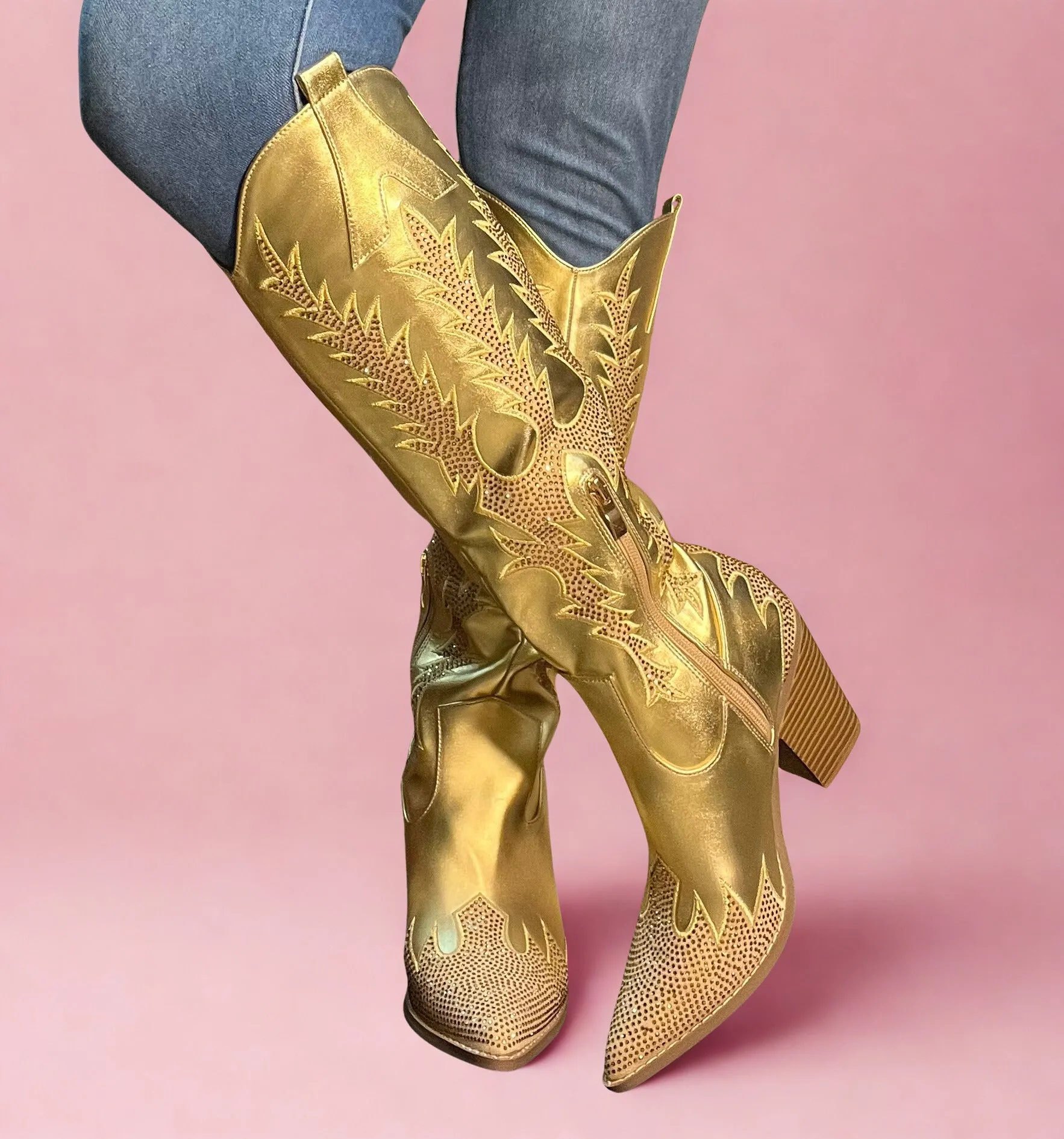 BIRCH Gold Metallic Cowboy Boot Gameday Boots