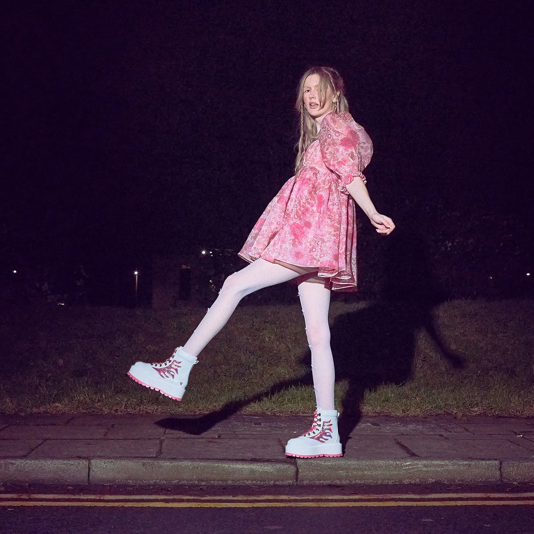 Kawaii Helios Hologram Flame Boots - Pink Modern Ankle Boots